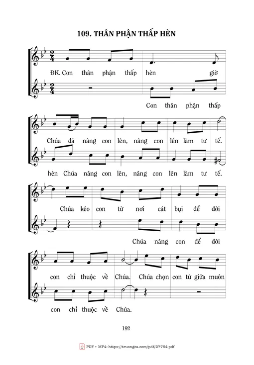 Sheet nhạc PDF bài Thân Phận Thấp Hèn