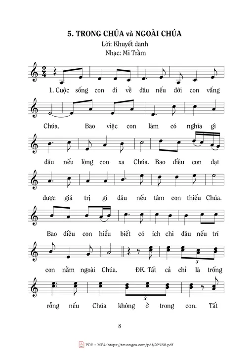 Sheet nhạc PDF bài Trong Chúa Và Ngoài Chúa