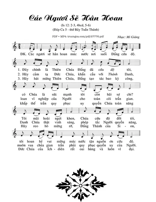 Sheet nhạc PDF bài Các Ngươi Sẽ Hân Hoan