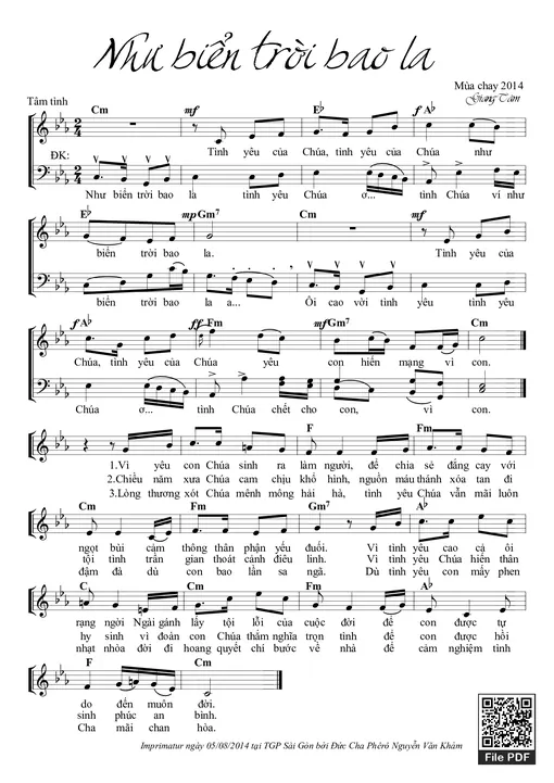 Sheet nhạc PDF bài NHƯ BIỂN TRỜI BAO LA