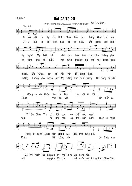 Sheet nhạc PDF bài Bài Ca Tạ Ơn