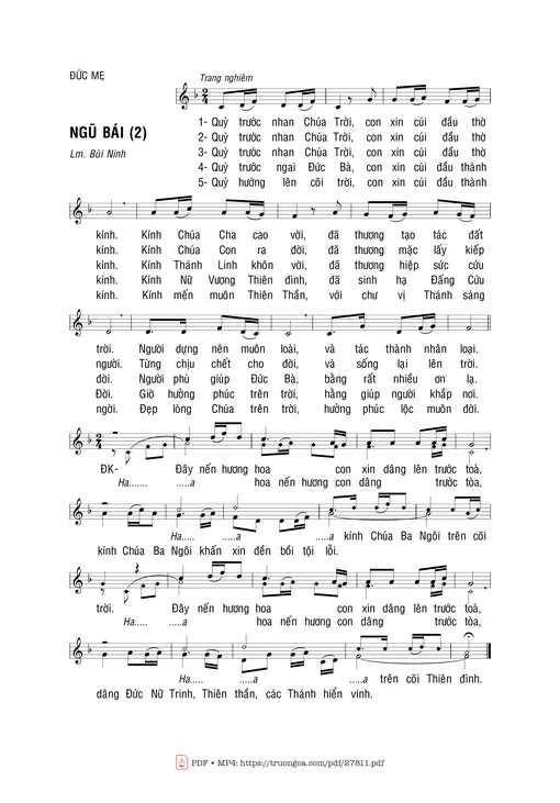 Sheet nhạc PDF bài Ngũ Bái Ii - Bùi Ninh