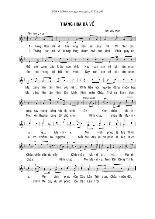 Sheet nhạc PDF bài Tháng Hoa Đã Về