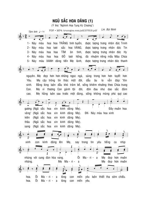 Sheet nhạc PDF bài Ngũ Sắc Hoa Dâng 1
