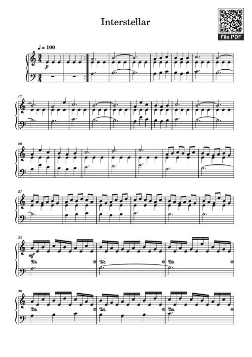 Sheet nhạc PDF bài Interstellar Piano