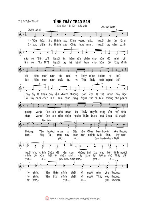 Sheet nhạc PDF bài Tình Thầy Trao Ban