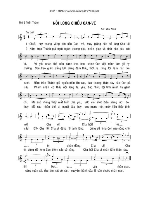 Sheet nhạc PDF bài Nỗi Lòng Chiều Canvê