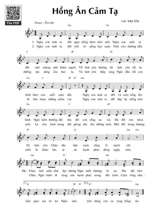 Sheet nhạc PDF bài Hồng ân cảm tạ