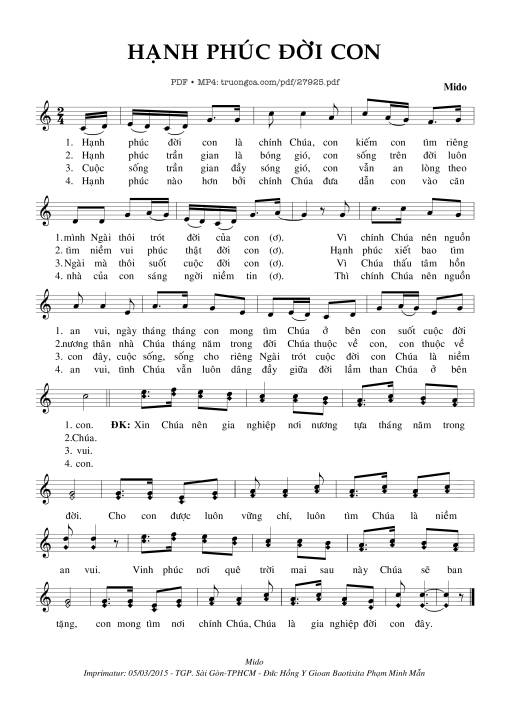 Sheet nhạc PDF bài Hạnh Phúc Đời Con