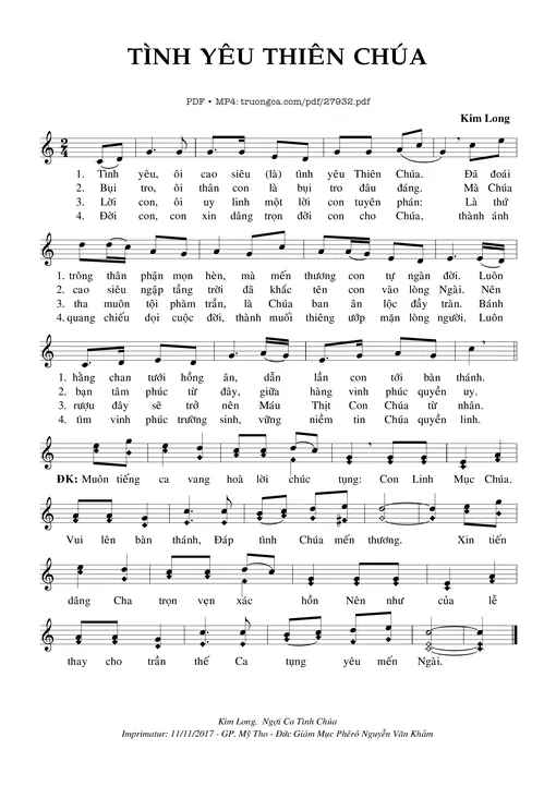 Sheet nhạc PDF bài Tình Yêu Thiên Chúa