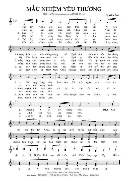 Sheet nhạc PDF bài Mầu Nhiệm Yêu Thương
