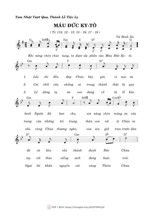 Sheet nhạc PDF bài Thánh Vịnh 115, Máu Đức Kitô