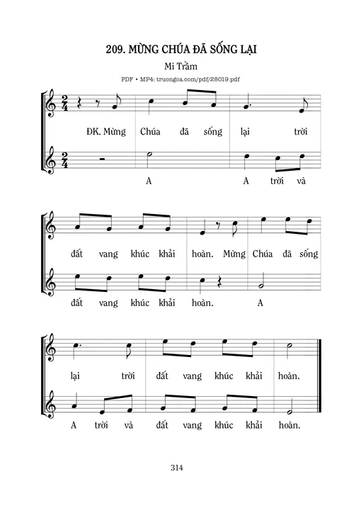 Sheet nhạc PDF bài Mừng Chúa Đã Sống Lại