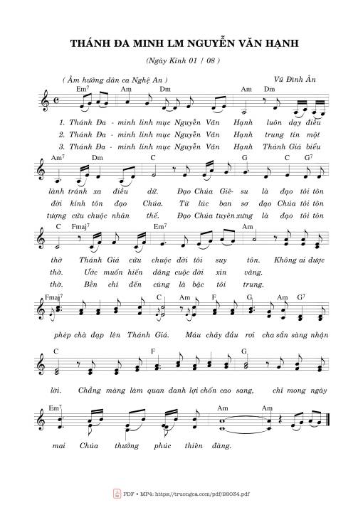 Sheet nhạc PDF bài Thánh Đaminh Lm. Nguyễn Văn Hạnh (01.08)
