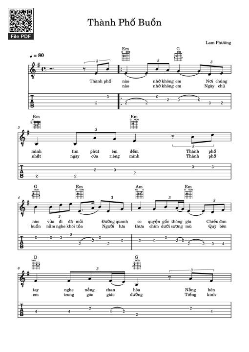 Thành Phố Buồn Guitar TAB