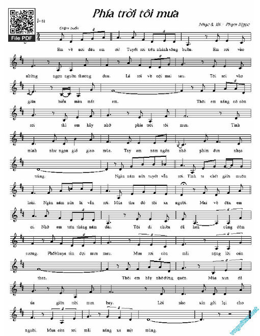 Sheet nhạc PDF bài Phía trời tôi mưa
