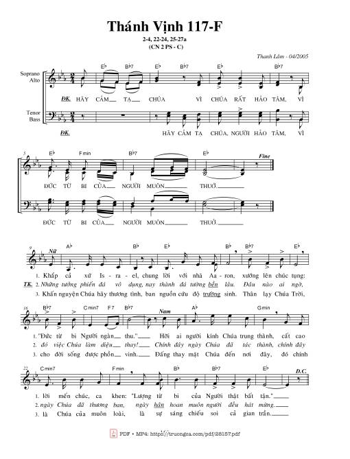 Thánh Vịnh 117, Chúa Nhật 2C Phục Sinh