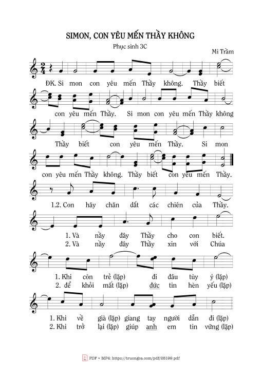 Sheet nhạc PDF bài Simon, Con Yêu Mến Thầy Không