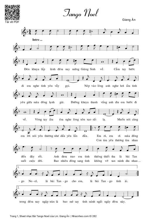 Sheet nhạc PDF bài Bài Tango Noel