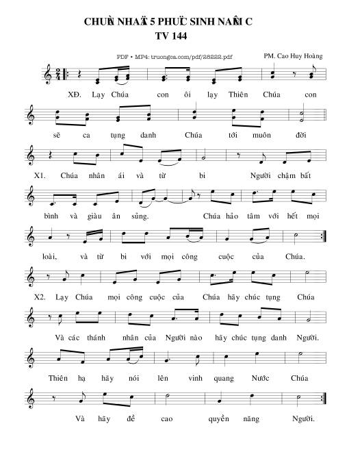 Thánh Vịnh 144, Chúa Nhật 5C Phục Sinh