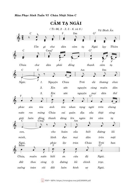 Sheet nhạc PDF bài Thánh Vịnh 66, Cảm Tạ Ngài