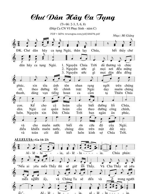 Sheet nhạc PDF bài Thánh Vịnh 66, Chư Dân Hãy Ca Tụng