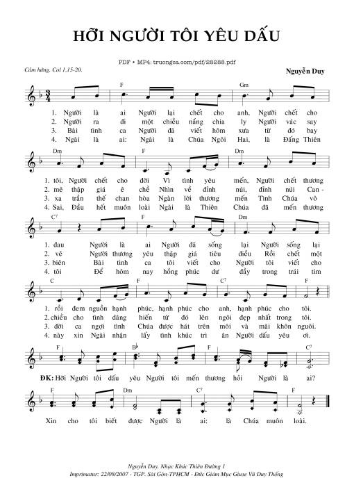 Sheet nhạc PDF bài Hỡi Người Tôi Yêu Dấu