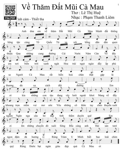 Sheet nhạc PDF bài Về thăm đất mũi Cà Mau