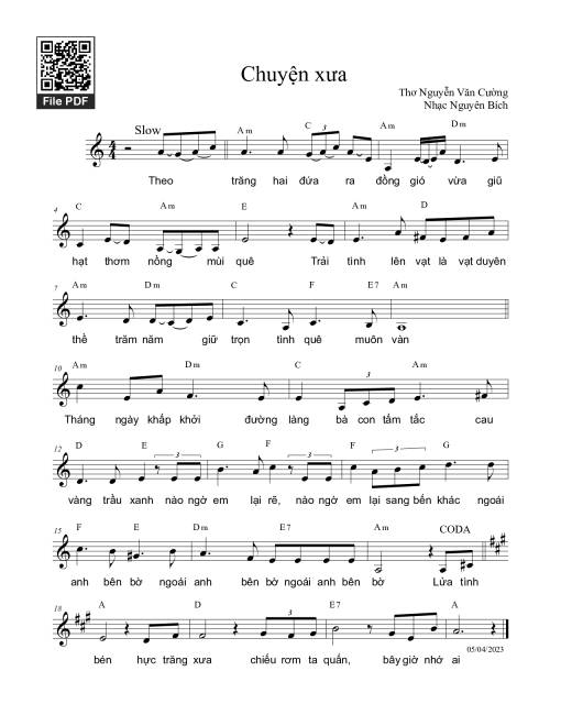 Sheet nhạc PDF bài Chuyện xưa - Nguyên Bích