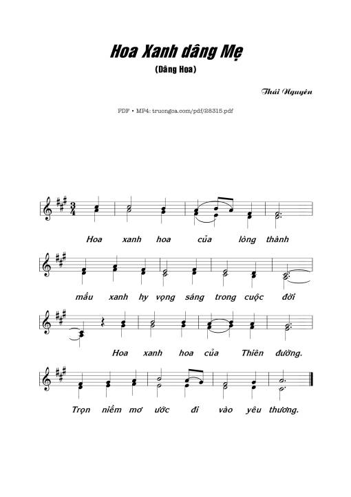 Sheet nhạc PDF bài Hoa Xanh Dâng Mẹ