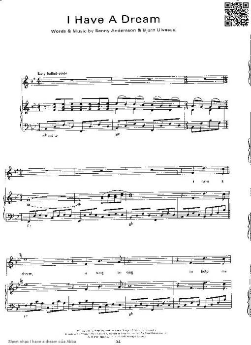 Sheet nhạc PDF bài I have a dream - Abba