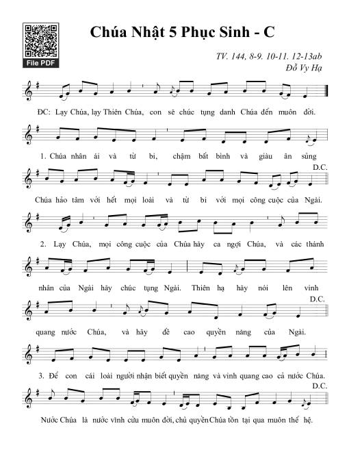 Thánh Vịnh 144, Chúa Nhật 5C Phục Sinh