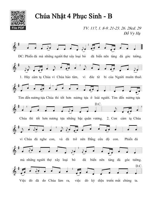 Sheet nhạc PDF bài Thánh Vịnh 117, Chúa Nhật 4B Phục Sinh