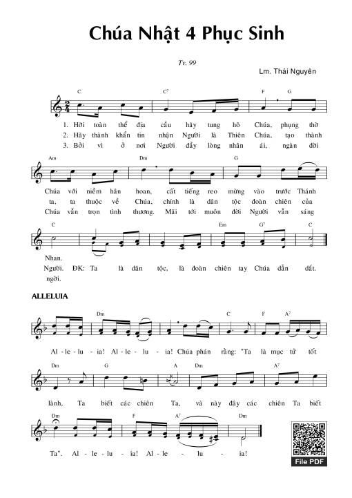 Sheet nhạc PDF bài Thánh Vịnh 99, Chúa Nhật 4C Phục Sinh