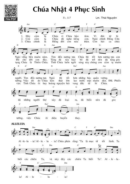 Sheet nhạc PDF bài Thánh Vịnh 117, Chúa Nhật 4B Phục Sinh