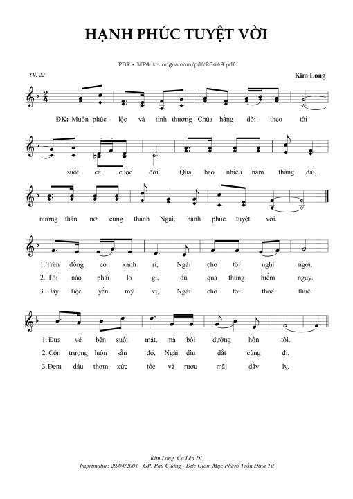 Sheet nhạc PDF bài Hạnh Phúc Tuyệt Vời