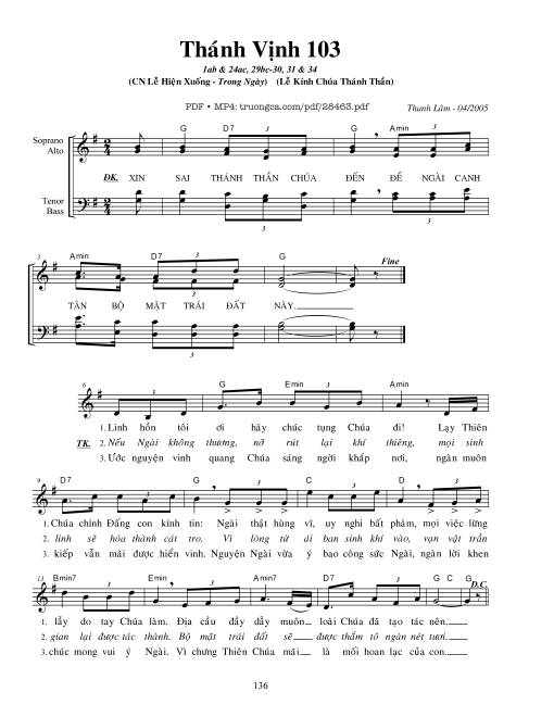 Sheet nhạc PDF bài Thánh Vịnh 103, Lễ Chúa Thánh Thần Hiện Xuống