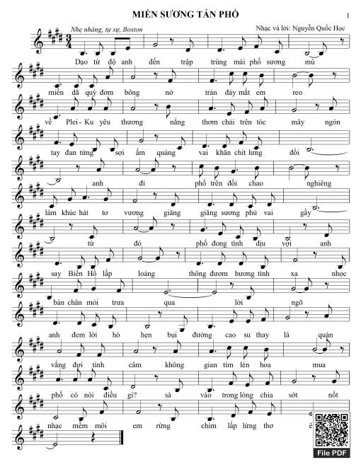 Sheet nhạc PDF bài Miền sương tản phố