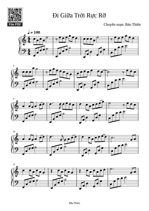 Sheet nhạc PDF bài Đi Giữa Trời Rực Rỡ Piano (Dễ)