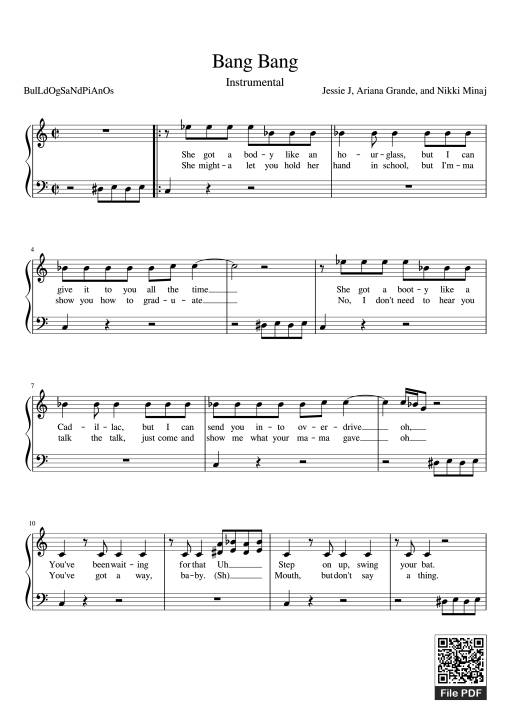 Sheet nhạc PDF bài Bang Bang Piano (Easy)
