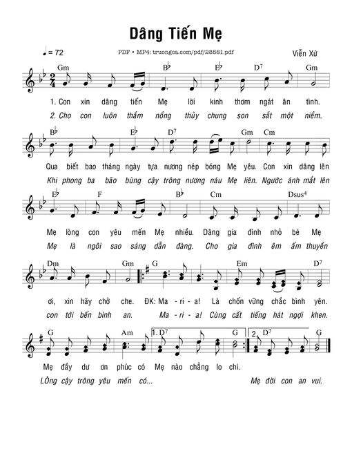Sheet nhạc PDF bài Dâng Tiến Mẹ