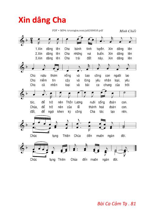 Sheet nhạc PDF bài Xin Dâng Cha - Minh Chiết