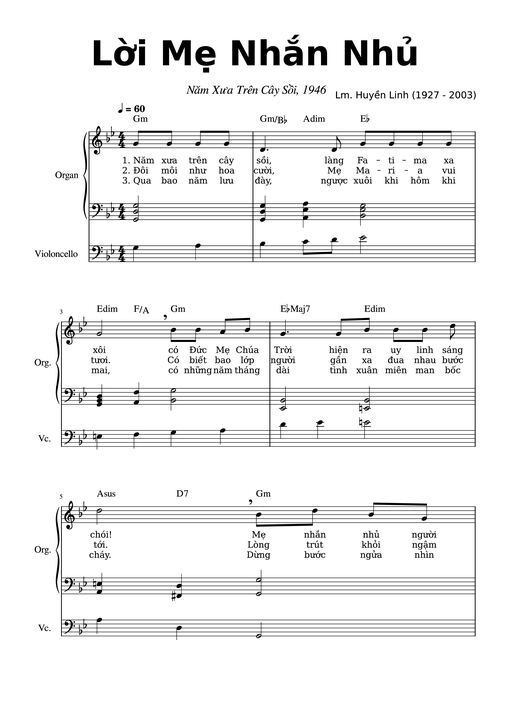 Sheet nhạc PDF bài Lời Mẹ Nhắn Nhủ (Organ - Violin)