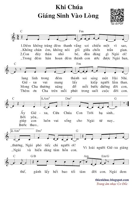 Sheet nhạc PDF bài Khi Chúa giáng sinh vào lòng