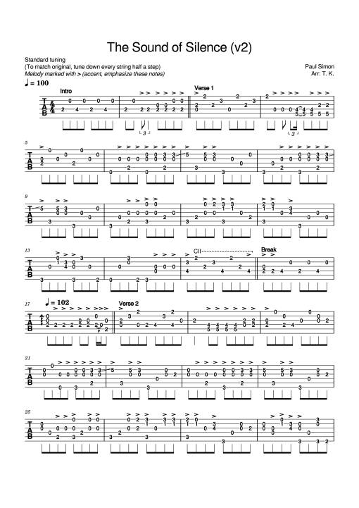 The Sound of Silence (v2) Guitar TAB