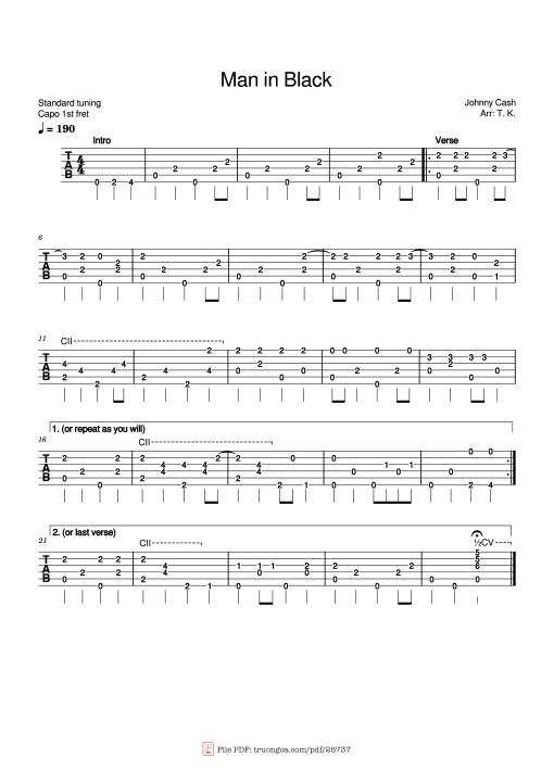 Man in Black Guitar TAB
