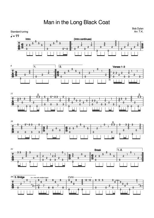 Man in the Long Black Coat Guitar TAB