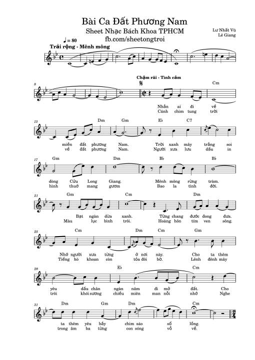 Sheet nhạc PDF bài Đất phương nam