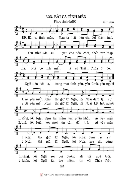 Sheet nhạc PDF bài Bài Ca Tình Mến