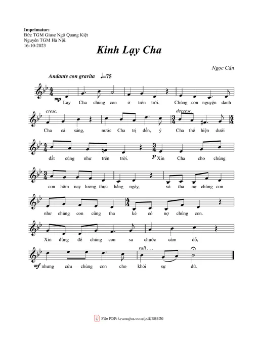 Sheet nhạc PDF bài Kinh Lạy Cha - Ngọc Cẩn